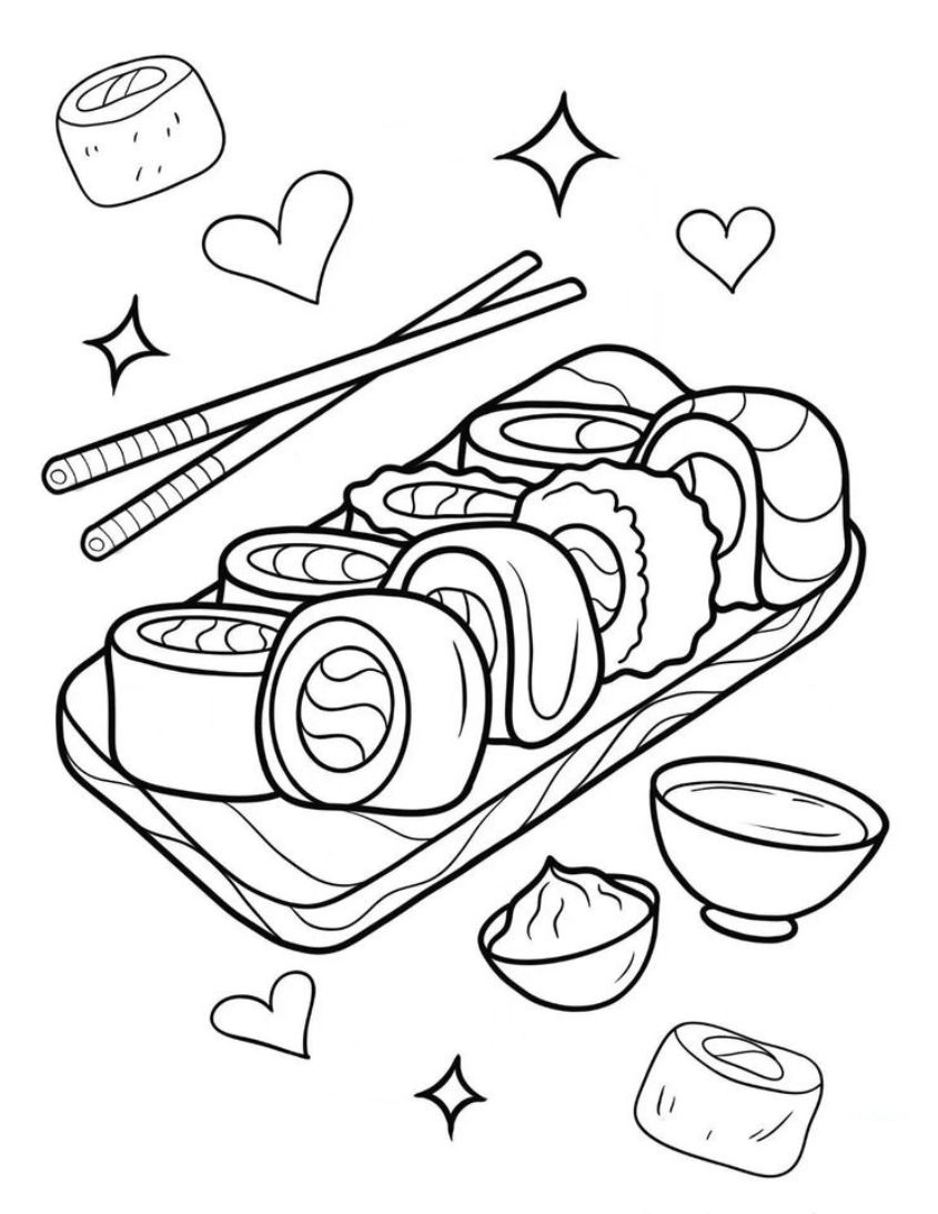 Tranh tô màu đồ ăn sushi số 18 Tranh tô màu đồ ăn sushi số 18