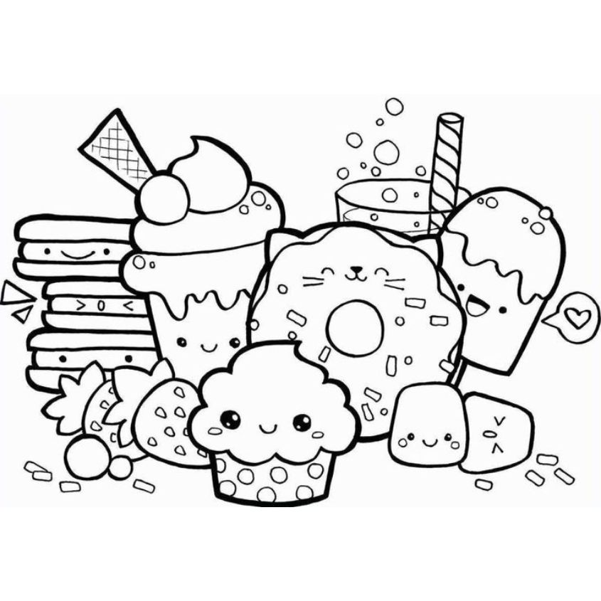 Tranh tô màu đồ ăn chibi số 1 Tranh tô màu đồ ăn chibi số 1