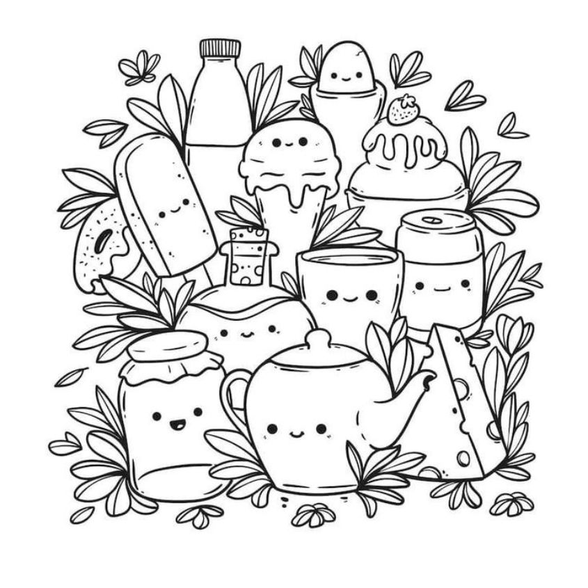 Tranh tô màu đồ ăn chibi số 2 Tranh tô màu đồ ăn chibi số 2