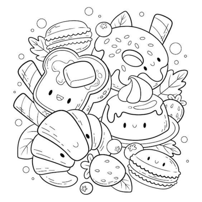 Tranh tô màu đồ ăn chibi số 4 Tranh tô màu đồ ăn chibi số 4