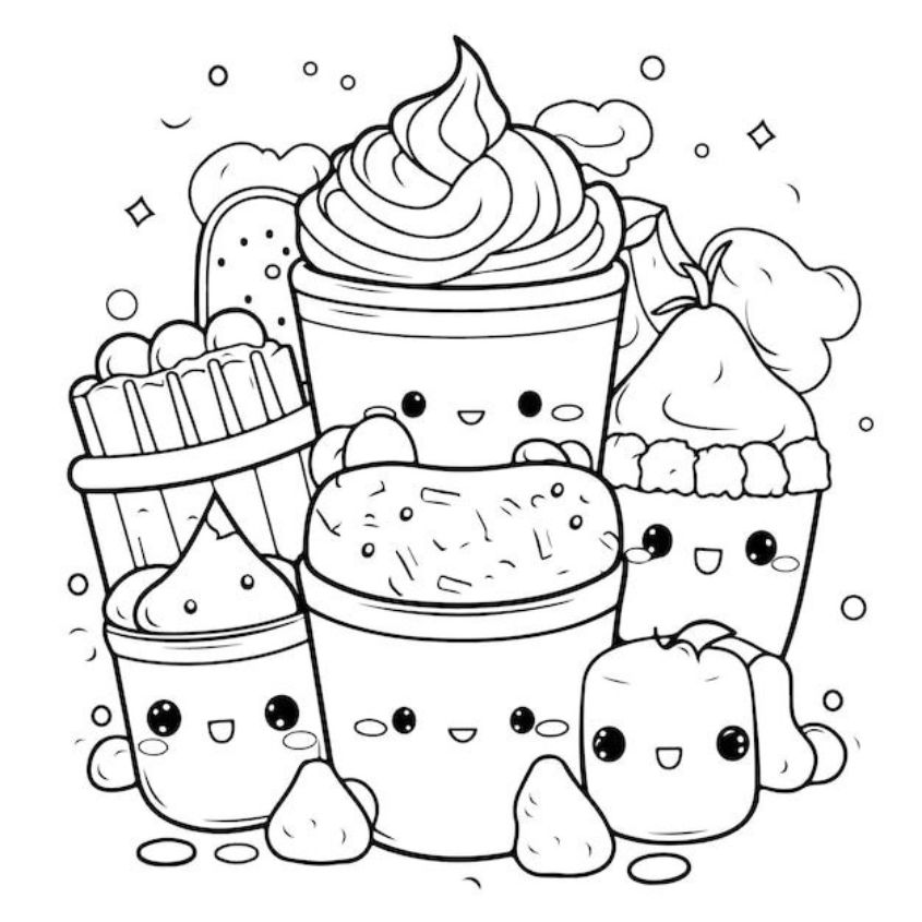 Tranh tô màu đồ ăn chibi số 5 Tranh tô màu đồ ăn chibi số 5