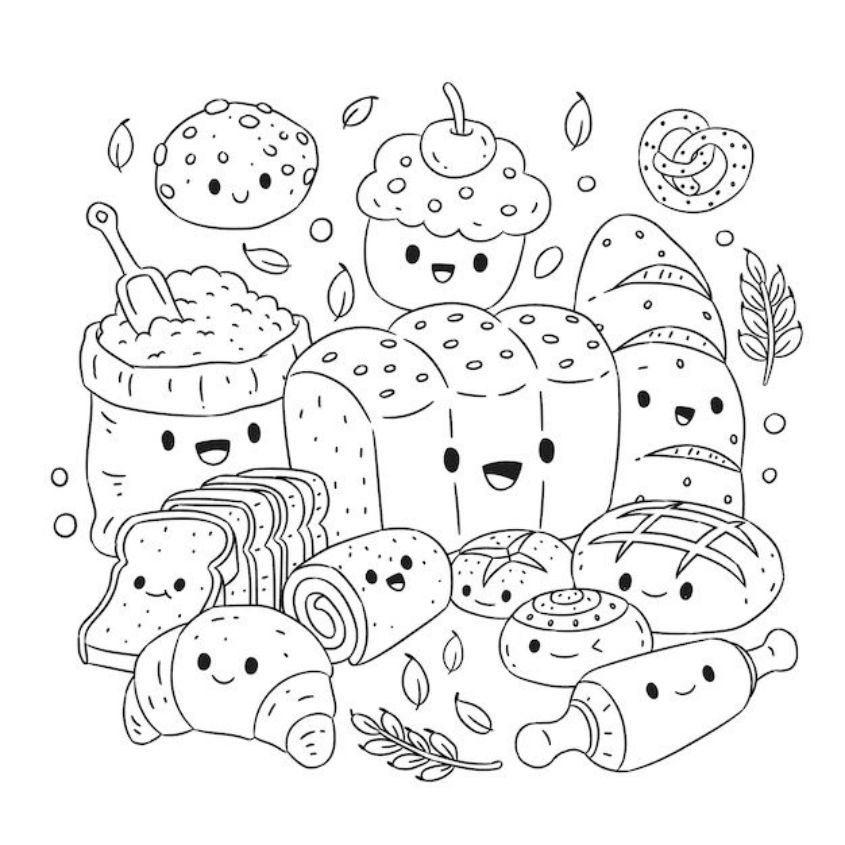 Tranh tô màu đồ ăn chibi số 8 Tranh tô màu đồ ăn chibi số 8