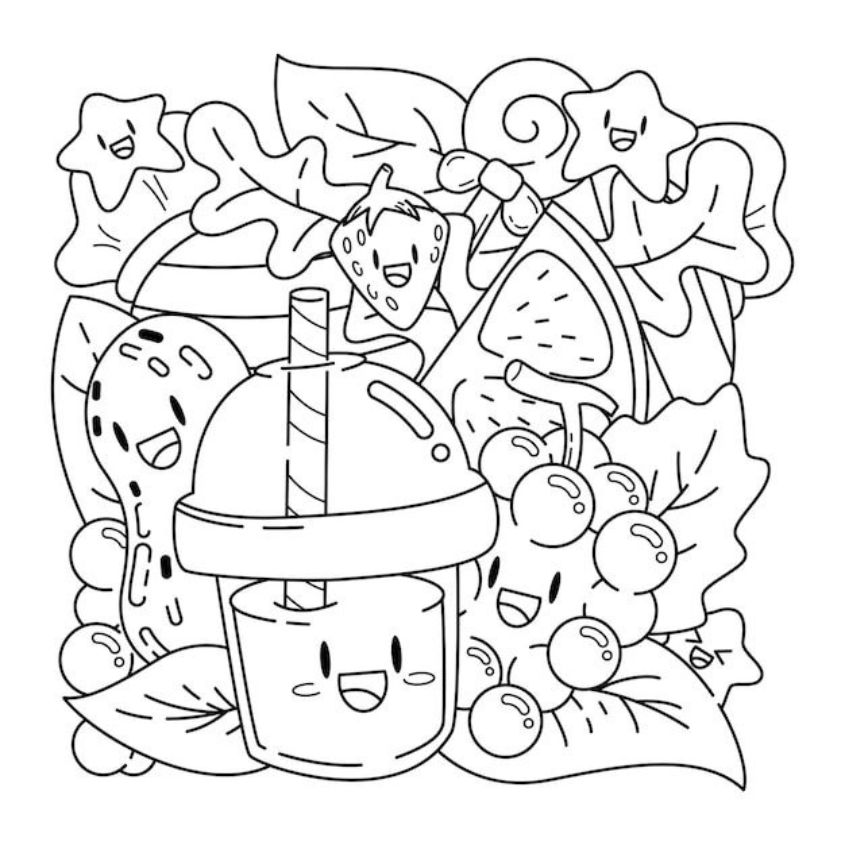 Tranh tô màu đồ ăn chibi số 11 Tranh tô màu đồ ăn chibi số 11