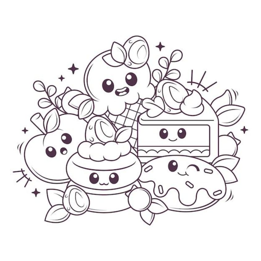 Tranh tô màu đồ ăn chibi số 15 Tranh tô màu đồ ăn chibi số 15