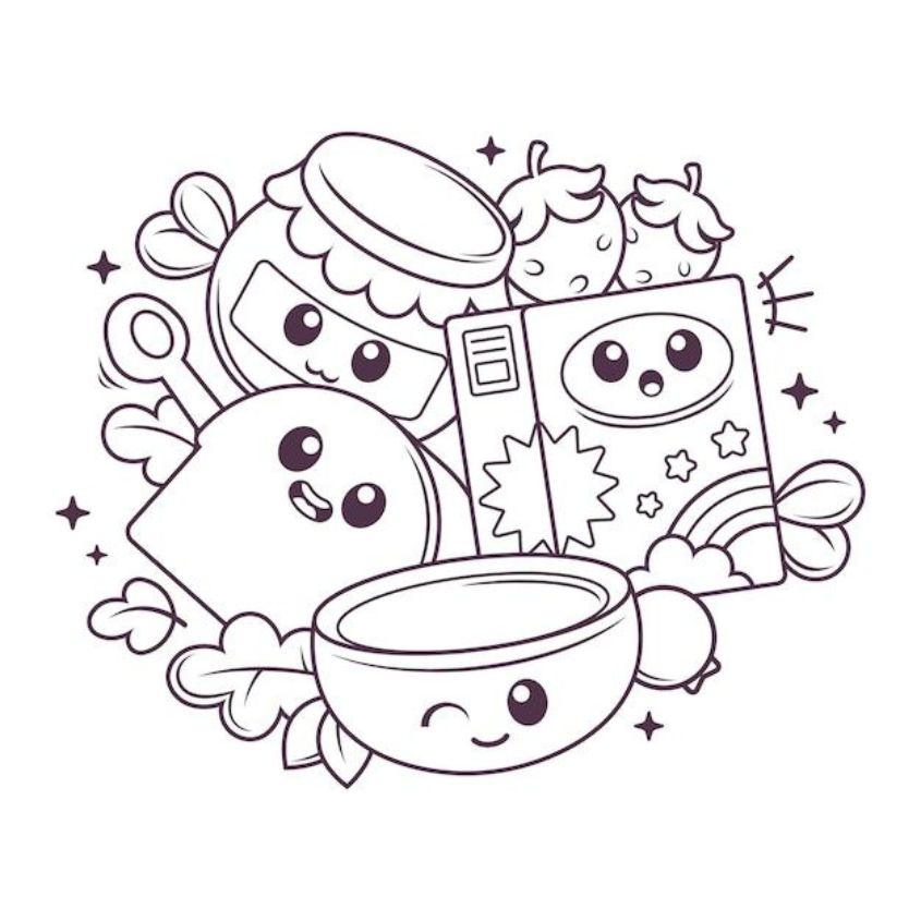 Tranh tô màu đồ ăn chibi số 16 Tranh tô màu đồ ăn chibi số 16