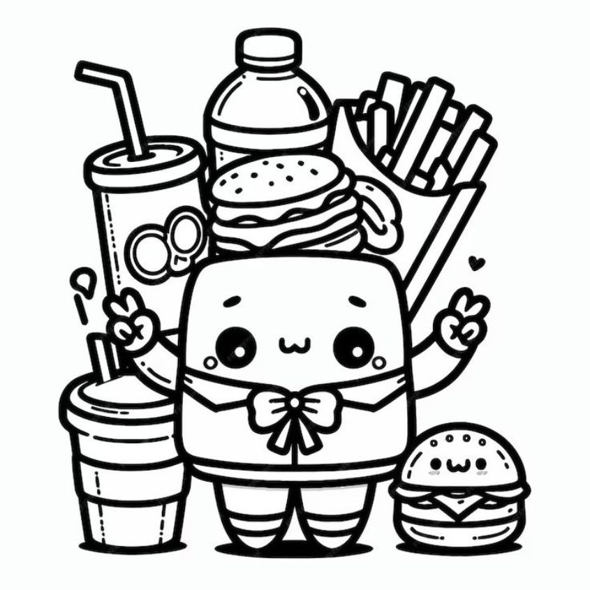 Tranh tô màu đồ ăn nhanh cute số 5 Tranh tô màu đồ ăn nhanh cute số 5