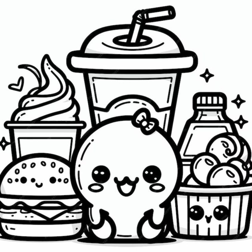 Tranh tô màu đồ ăn nhanh cute số 6 Tranh tô màu đồ ăn nhanh cute số 6