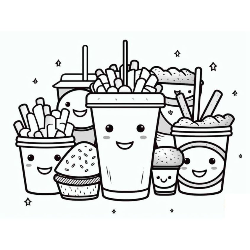 Tranh tô màu đồ ăn nhanh cute số 8 Tranh tô màu đồ ăn nhanh cute số 8