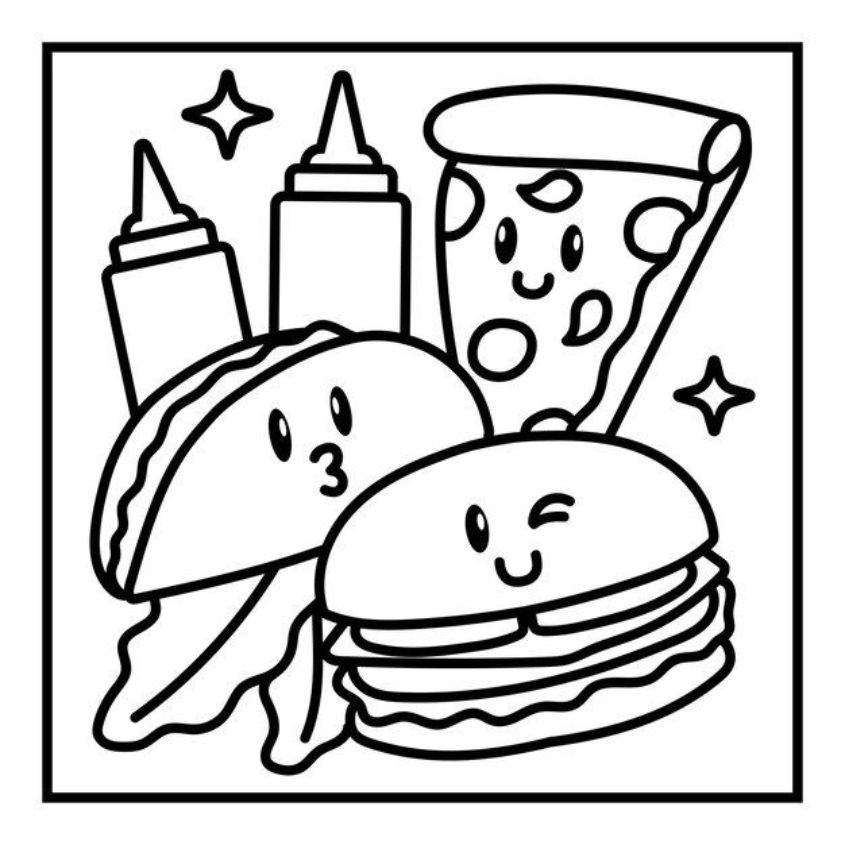 Tranh tô màu đồ ăn nhanh cute số 13 Tranh tô màu đồ ăn nhanh cute số 13