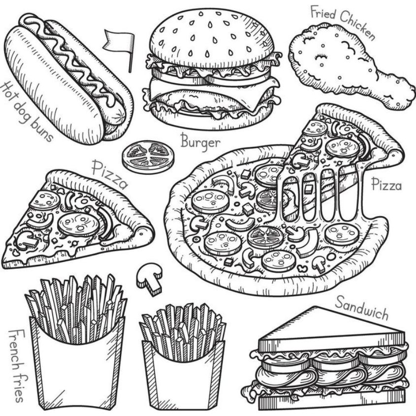 Tranh tô màu đồ ăn nhanh cute số 18 Tranh tô màu đồ ăn nhanh cute số 18