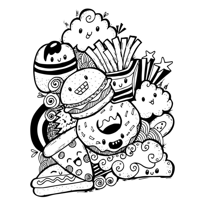 Tranh tô màu đồ ăn nhanh cute số 25 Tranh tô màu đồ ăn nhanh cute số 25