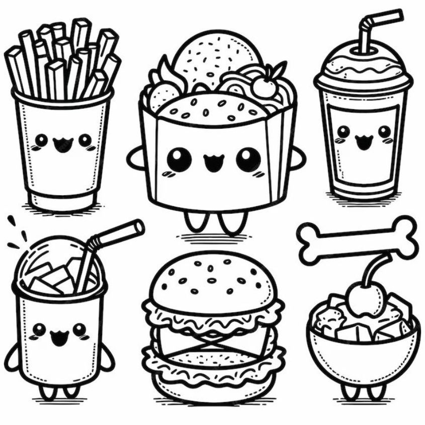 Tranh tô màu đồ ăn nhanh cute số 29 Tranh tô màu đồ ăn nhanh cute số 29