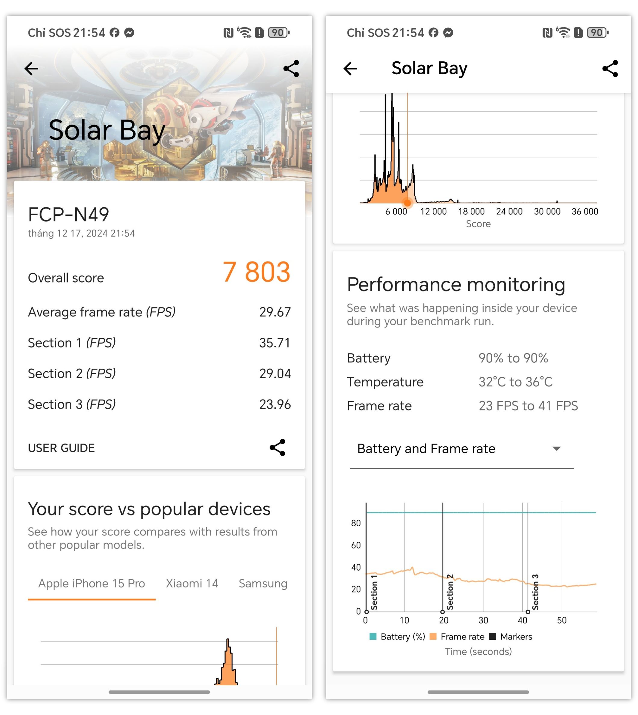 Kết quả bài test 3DMark Solar Bay của HONOR Magic V3.