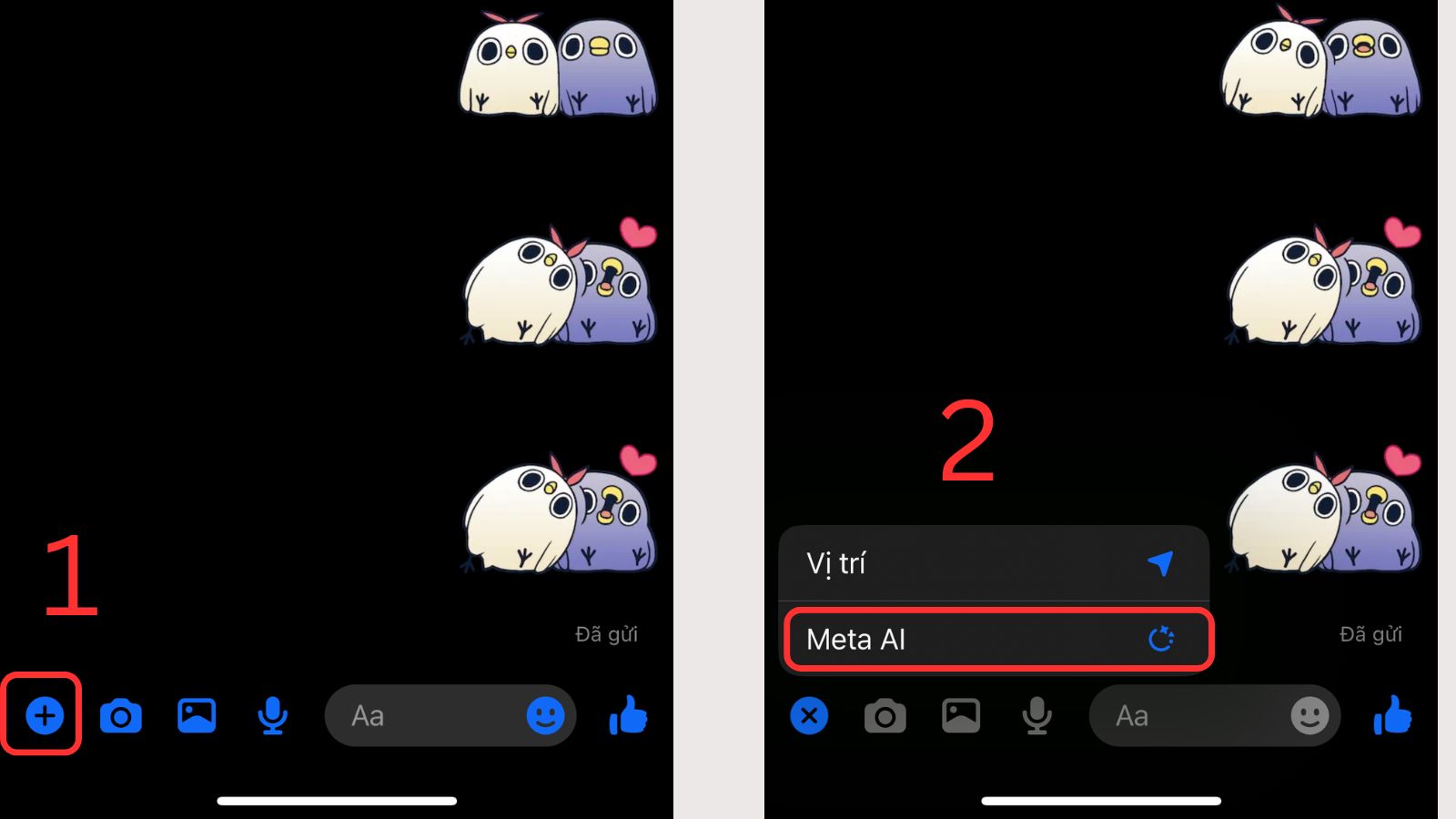 Mở đoạn chat bất kỳ trên Messenger Mở đoạn chat > chọn dấu + ở cạnh thanh nhập tin nhắn