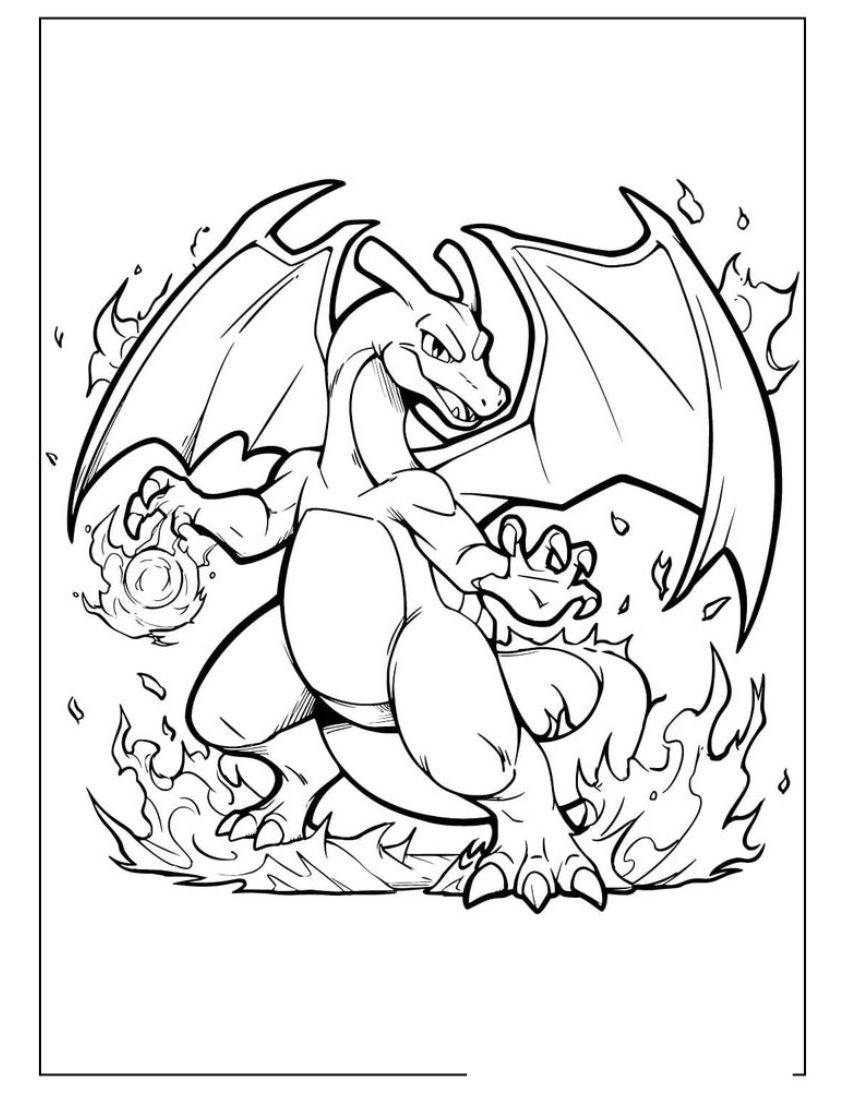 Tranh tô màu Pokemon Lizadon số 1