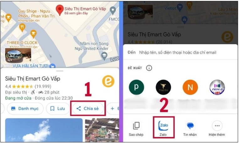 Cách chia sẻ vị trí khác trên Google Maps qua Zalo trên điện thoại