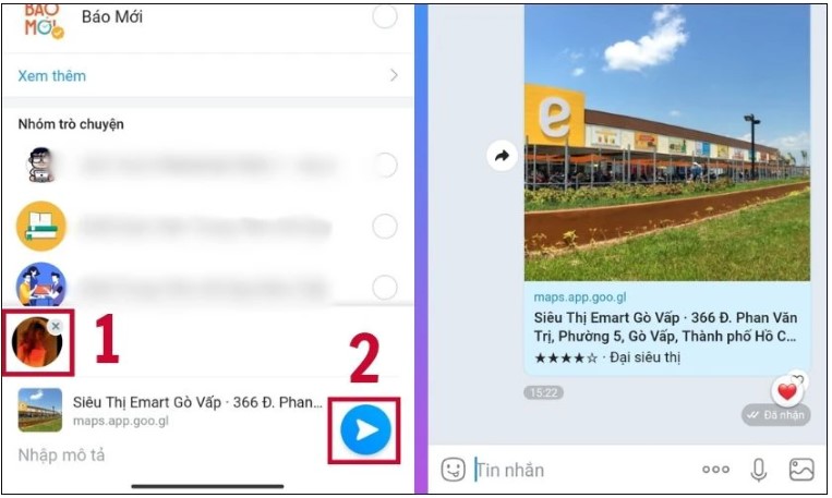 Bạn nhập tên người muốn gửi vị trí qua Zalo. Sau đó nhấn Gửi là đã hoàn thành. 