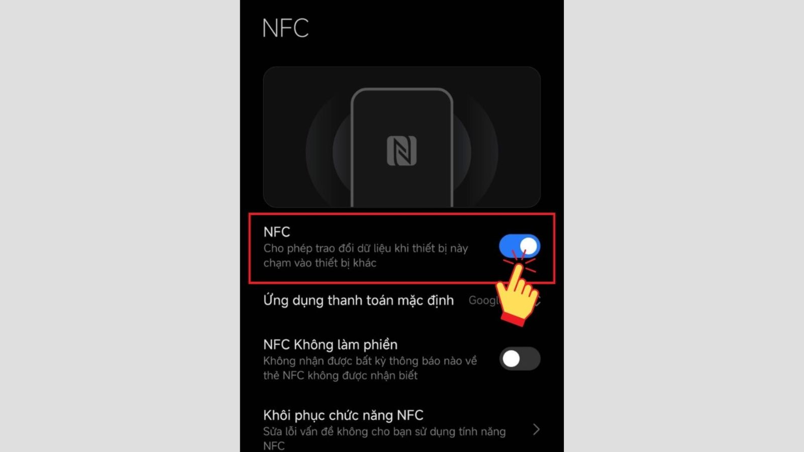 Cuộn sang bật nút NFC