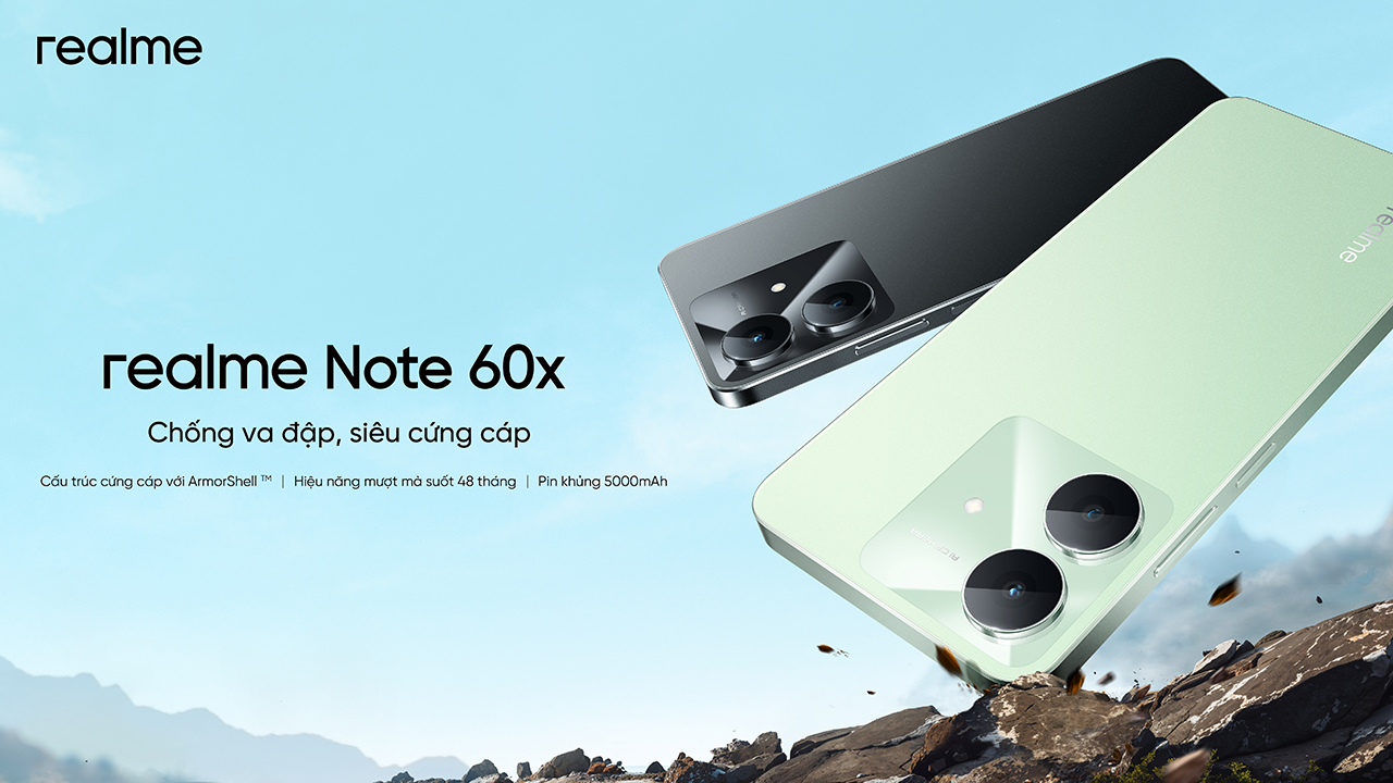 Giá bao rẻ: realme Note 60X chỉ từ 2.69 triệu, cấu trúc cứng cáp, pin khủng 5.000mAh, hỗ trợ trả chậm 0% lãi suất