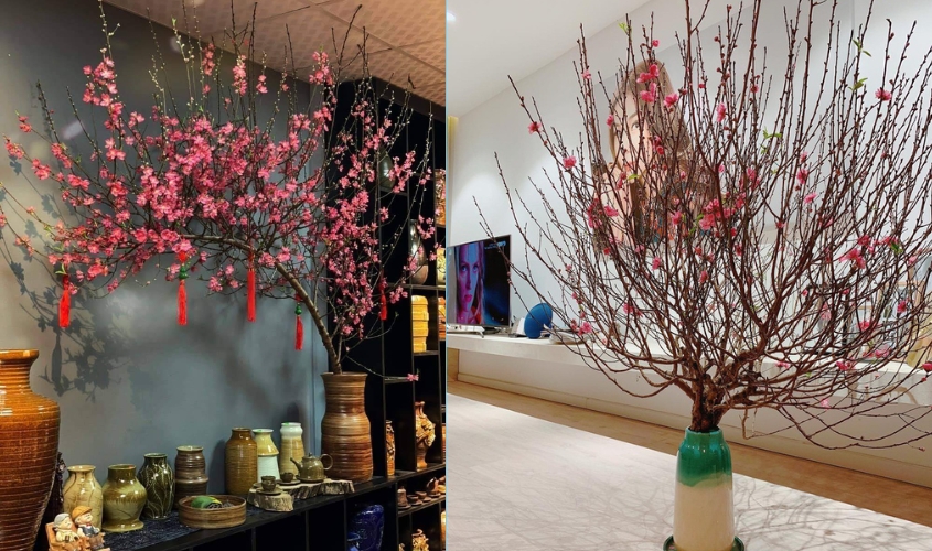 Cắm cành đào nghệ thuật tết 2025