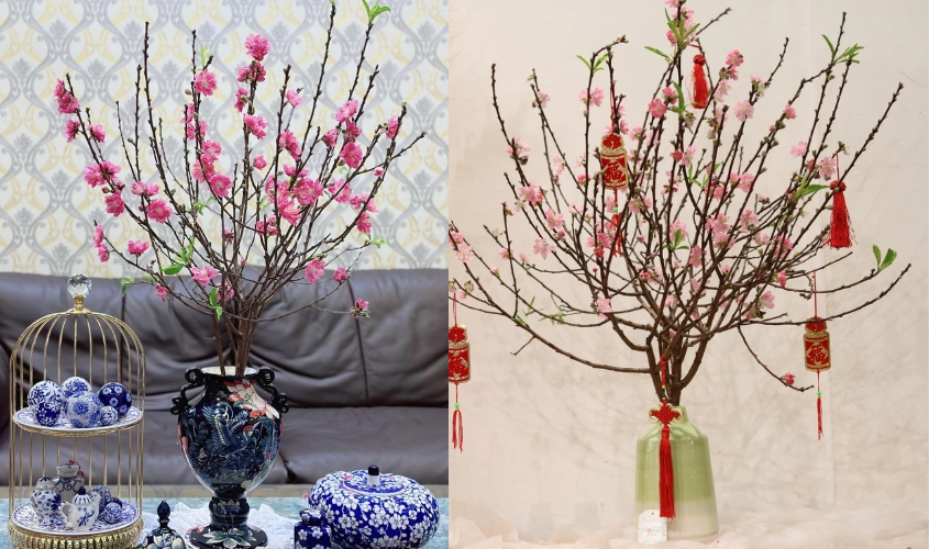 Mẫu cắm hoa đào dáng đứng