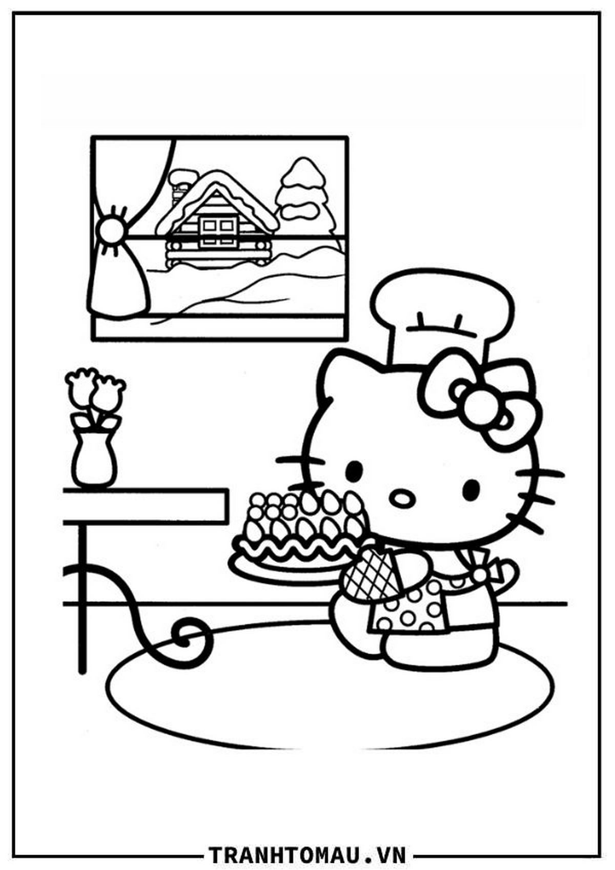 Tranh tô màu Hello Kitty đáng yêu số 16