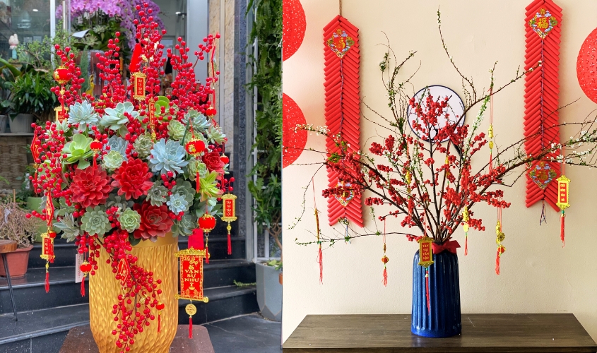 Mẫu cắm đào đông tết