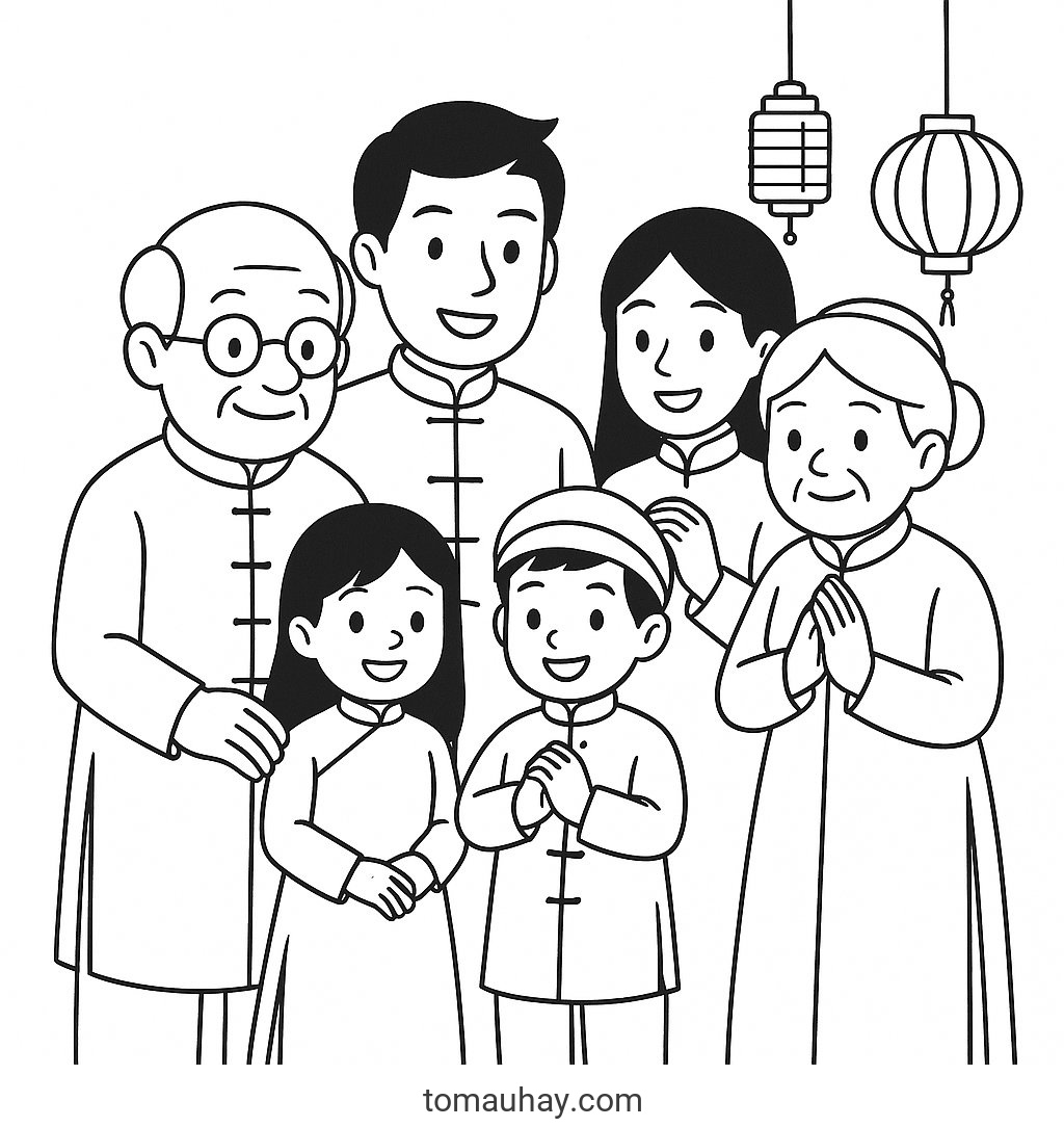 Tranh tô màu chúc tết ông bà Tranh tô màu chúc tết ông bà