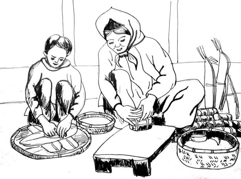 Tranh tô màu gói bánh chưng ngày tết Tranh tô màu gói bánh chưng ngày tết