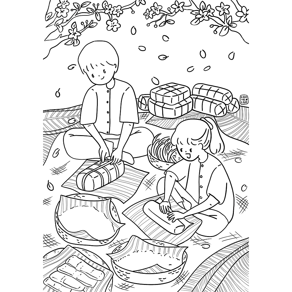 Tranh tô màu gói bánh chưng ngày tết Tranh tô màu gói bánh chưng ngày tết