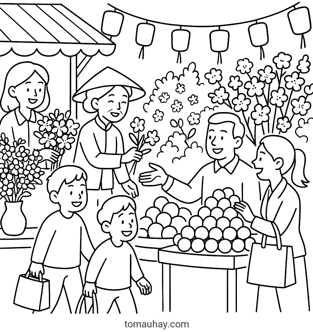 Tranh tô màu ngày tết quê em Tranh tô màu ngày tết quê em