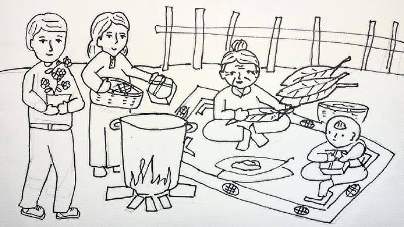 Tranh tô màu gói bánh chưng ngày tết Tranh tô màu gói bánh chưng ngày tết