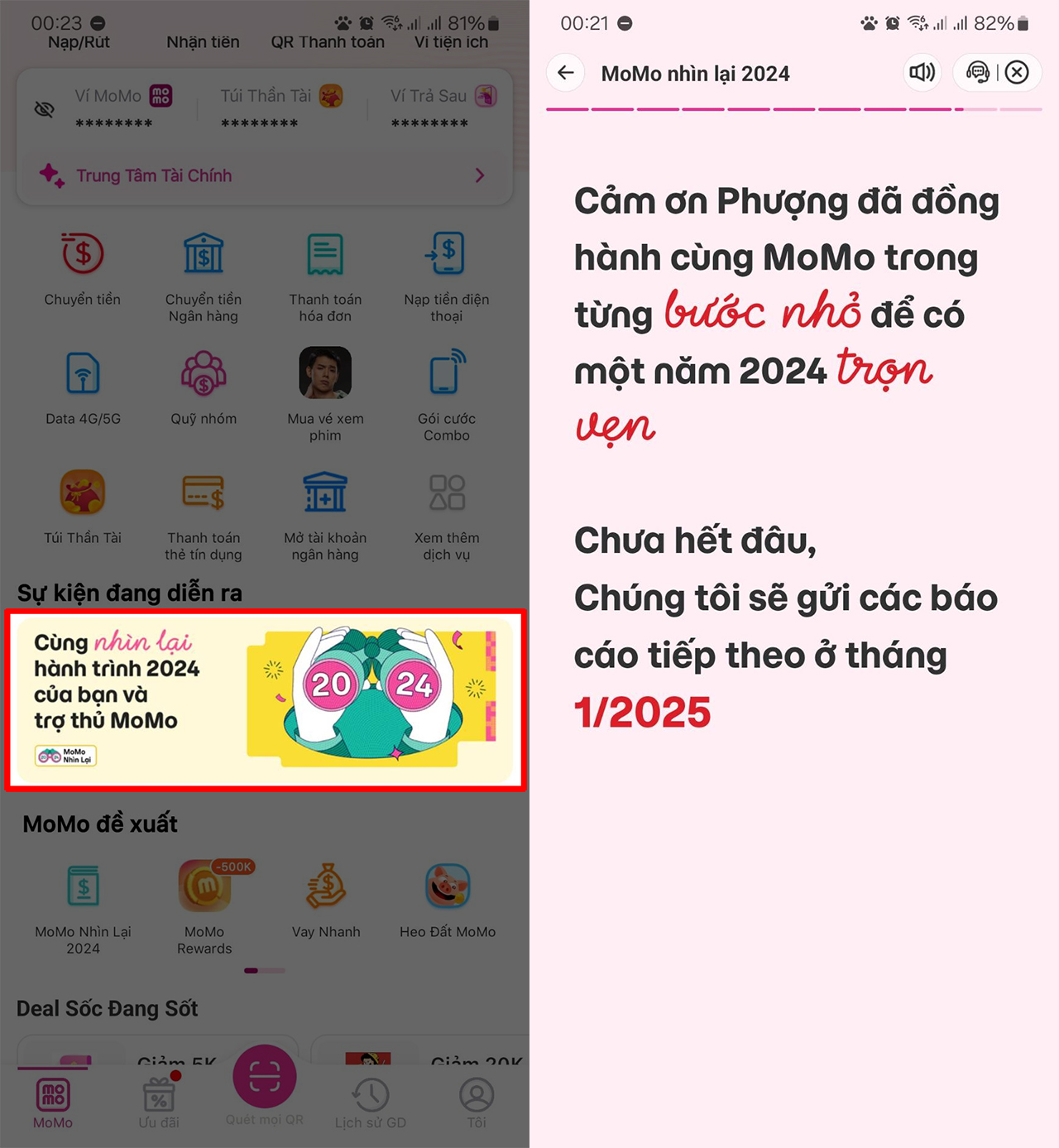 Cách xem nhìn lại 2024 trên MoMo