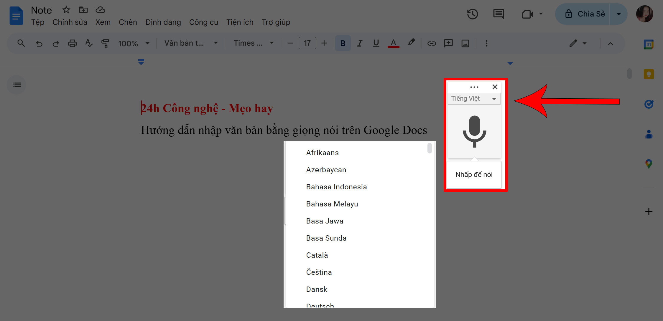 Cách nhập văn bản bằng giọng nói trong Google Docs