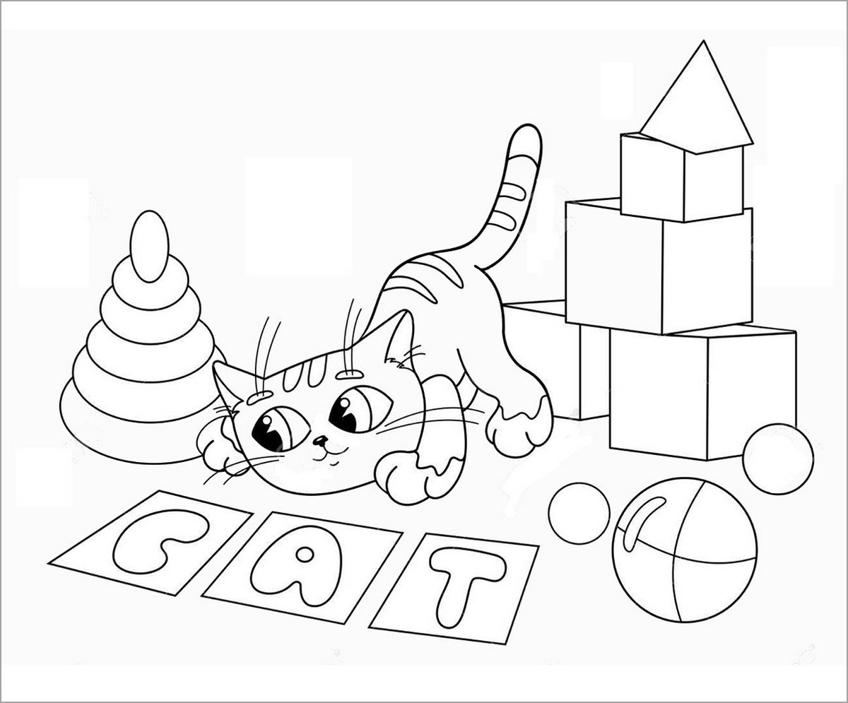 Tranh tô màu con mèo cute số 17