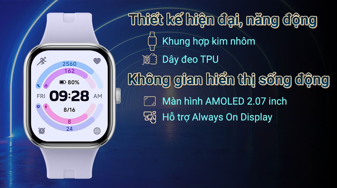 Redmi Watch 5 sở hữu màn hình AMOLED với khả năng hiển thị sống động.