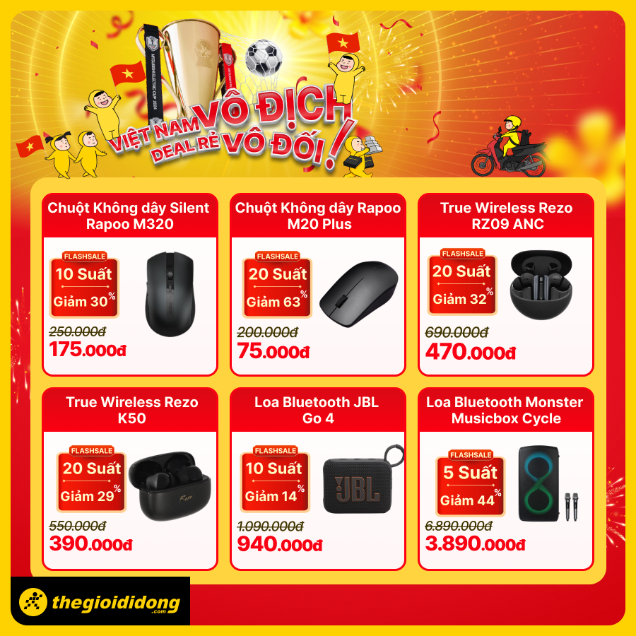 VIỆT NAM VÔ ĐỊCH: Săn deal rẻ vô đối với smartphone đời mới giảm đến 20%, đồng hồ giảm hơn 50% và nhiều ưu đãi khác