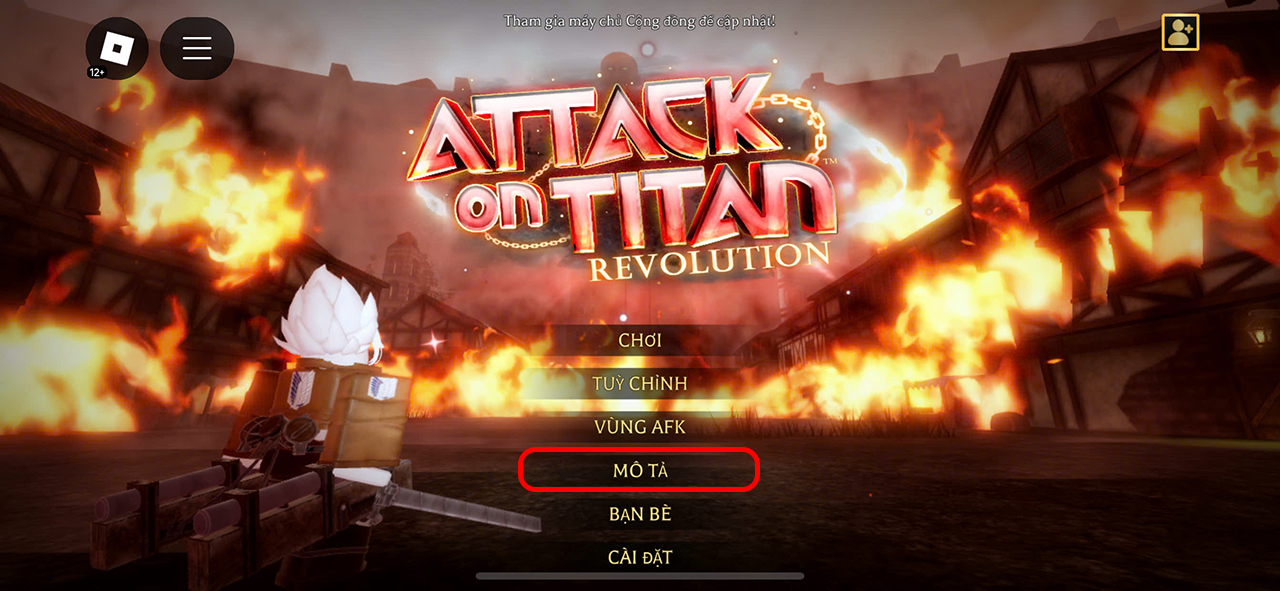 Vào game, nhấn Mô tả để nhập mã