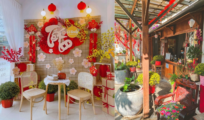 Trang trí Tết 2025 quán cà phê