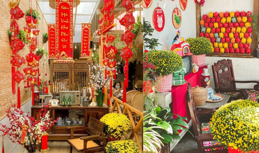 Mẫu trang trí Tết cúc mâm xôi