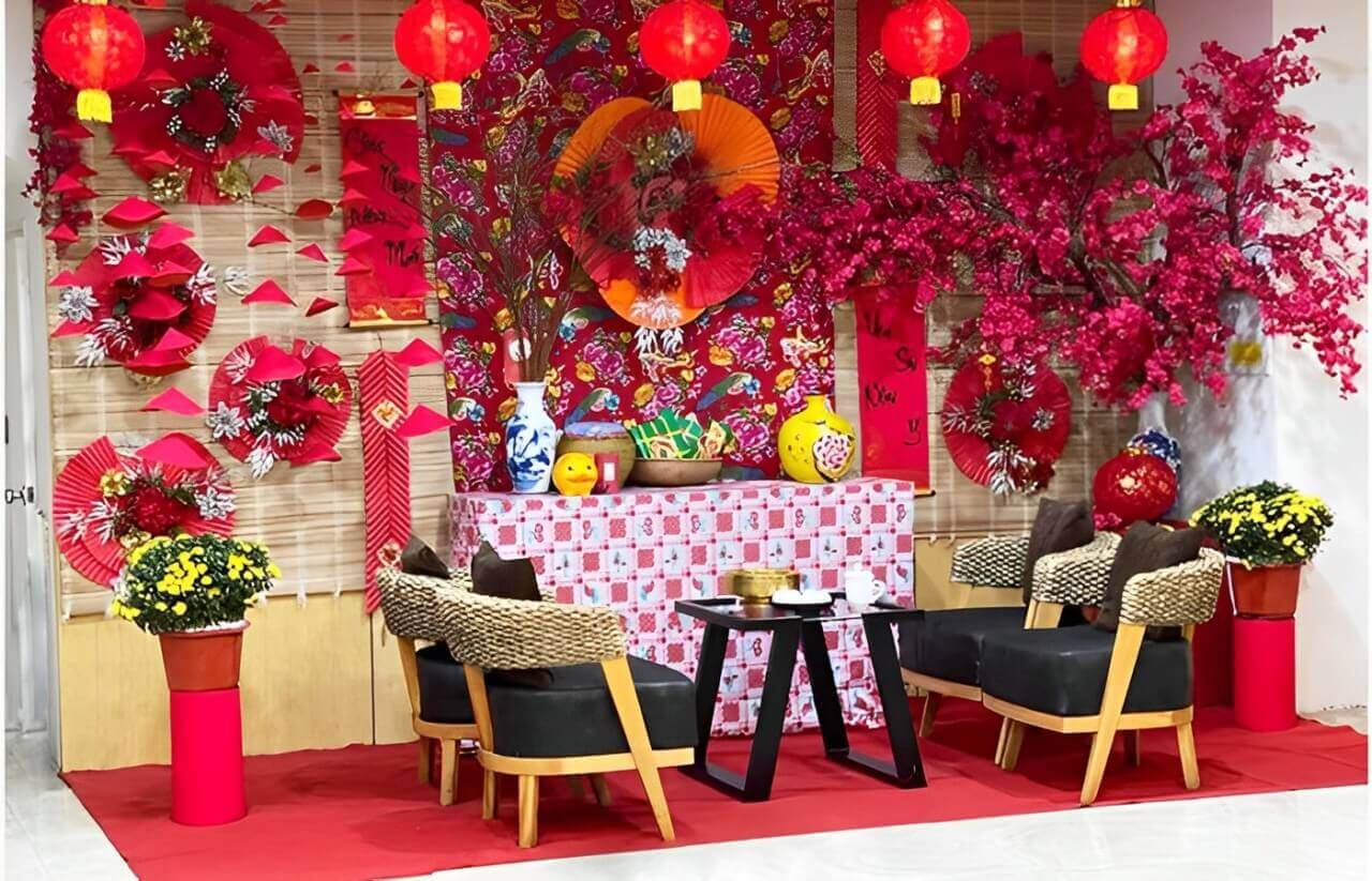 Mẫu trang trí tết hoa đào