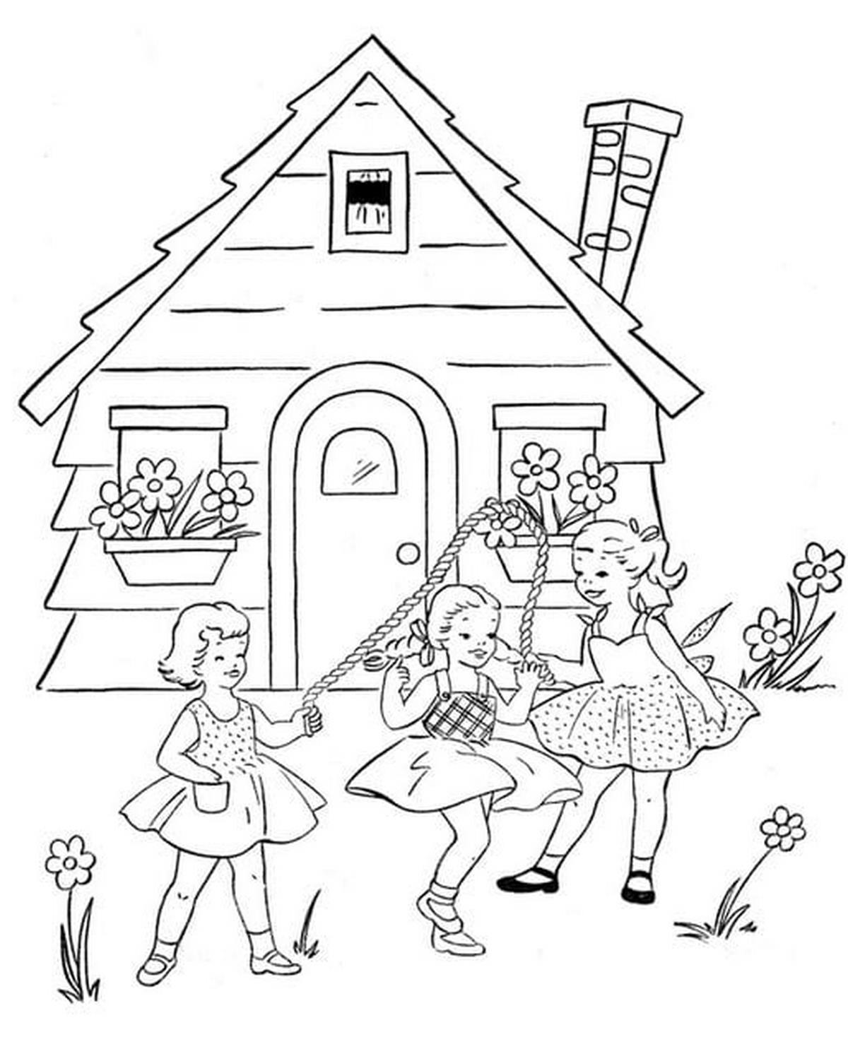 Tranh tô màu bé đi học trường mầm non số 2