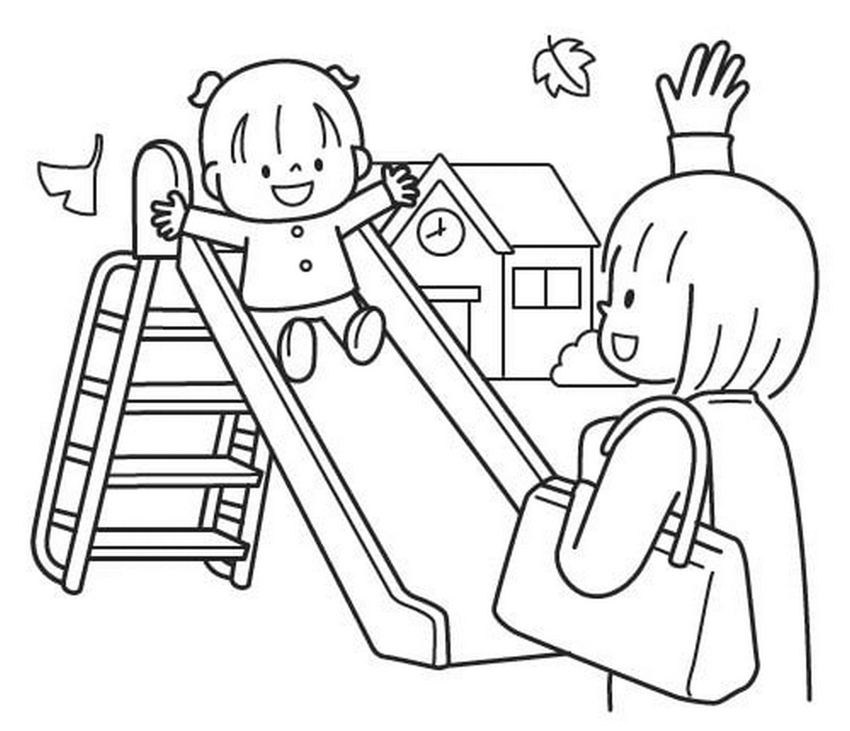 Tranh tô màu bé đi học trường mầm non số 4