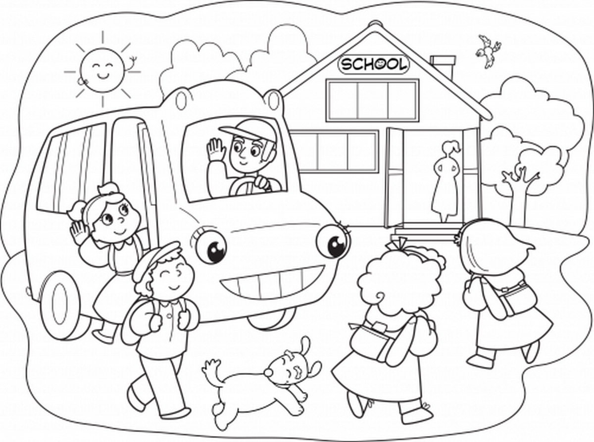 Tranh tô màu bé đi học trường mầm non số 15