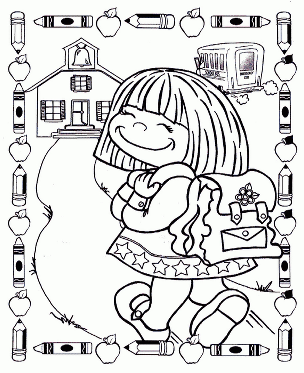 Tranh tô màu bé đi học trường mầm non số 20