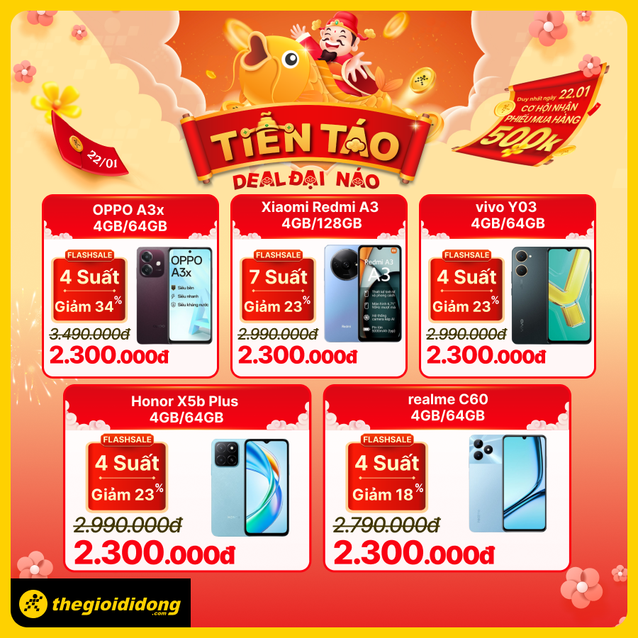 Duy nhất 1 ngày 23 tháng chạp (22/01): Smartphone đồng giá 2.3 triệu, laptop gaming tặng kèm màn hình LCD