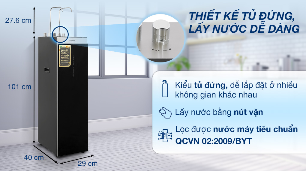 Máy lọc nước RO nóng nguội lạnh Hydrogen Kangaroo Sumire KG12A8 12 lõi