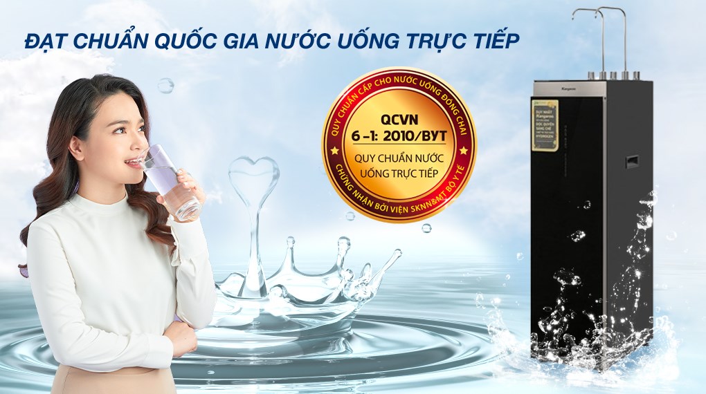 Máy lọc nước RO nóng nguội lạnh Hydrogen Kangaroo Sumire KG12A6 12 lõi đạt tiêu chuẩn nước uống trực tiếp không cần đun sôi QCVN 6-1:2010/BYT