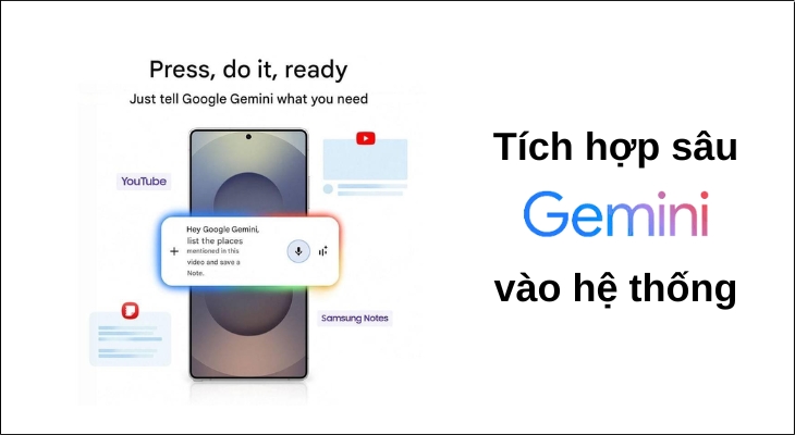 Gemini được tích hợp sâu vào các ứng dụng quan trọng như Lịch, Ghi chú, Lời nhắc và Đồng hồ