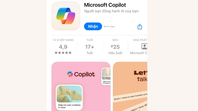 Tải ứng dụng Copilot từ cửa hàng ứng dụng để sử dụng trên điện thoại Tải ứng dụng Copilot từ cửa hàng ứng dụng để sử dụng trên điện thoại